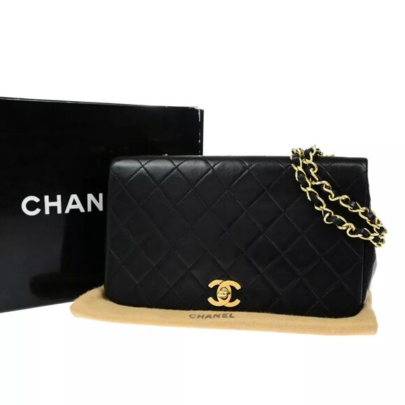 CHANEL CC Logo Matelasse 23 Full Flap Chain Shoulder Bag Leather Black GHW Franc - Picture 1 of 15